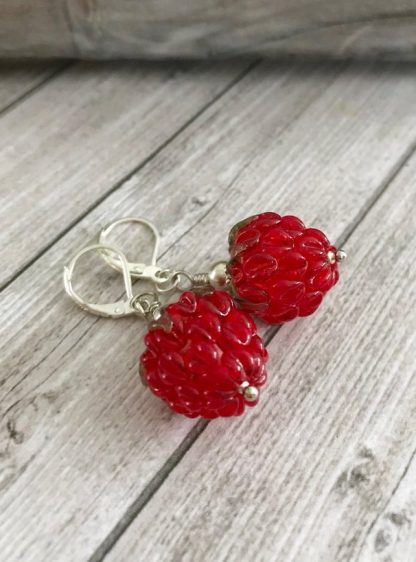 Red Raspberry Lampwork Glass Earrings