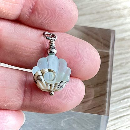 Lampwork Sea shell Glass Necklace, Wave Necklace, Ocean Necklace, Beach Necklace Jewelry, Beach Wedding Jewelry, Christmas Gift