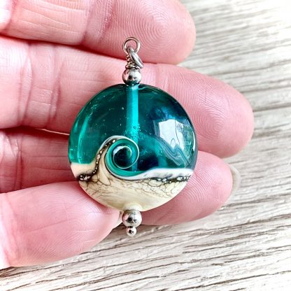 Lampwork sea glass teal green necklace Wave necklace Ocean necklace Beach necklace jewelry Beach wedding jewelry Christmas Gift