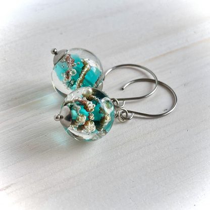 Turquoise glass lampwork bubble earrings, Turquoise statement earrings, party earrings, Christmas Gift for women