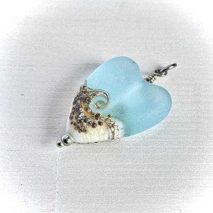 Lampwork Sea Glass heart necklace, Wave Necklace, Ocean Necklace, Beach Necklace Jewelry, Beach Wedding Jewelry, Christmas Gift