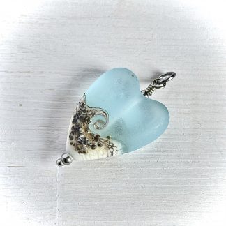 Lampwork Sea Glass heart necklace, Wave Necklace, Ocean Necklace, Beach Necklace Jewelry, Beach Wedding Jewelry, Christmas Gift