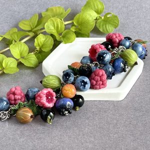 Berry bracelet, fruity summer decorations with blueberries, raspberries, strawberries, Christmas gift