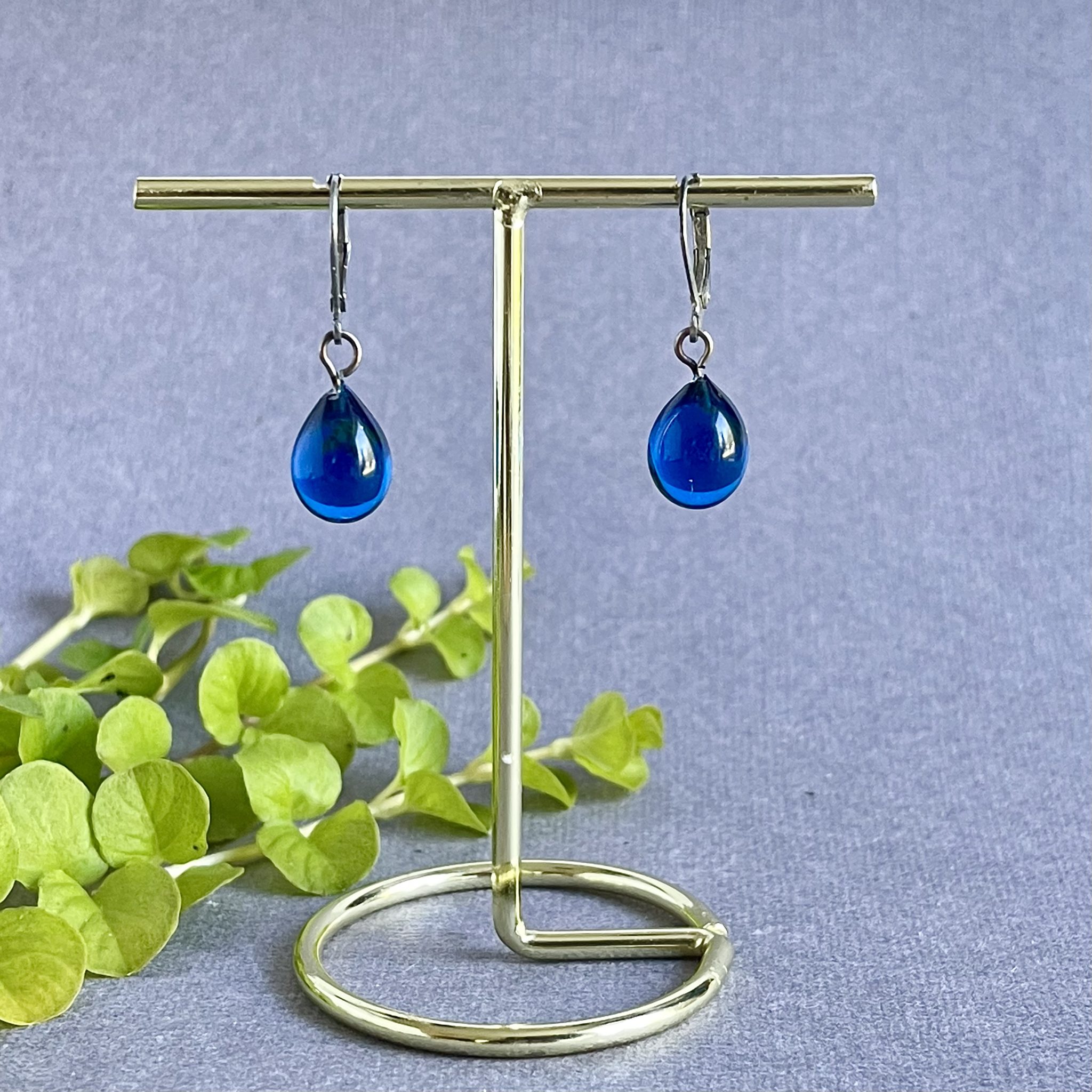 Dark Blue glass drop earrings, Drop dangle earrings, earrings for women, Blue teardrop earrings, Bridesmaid earrings