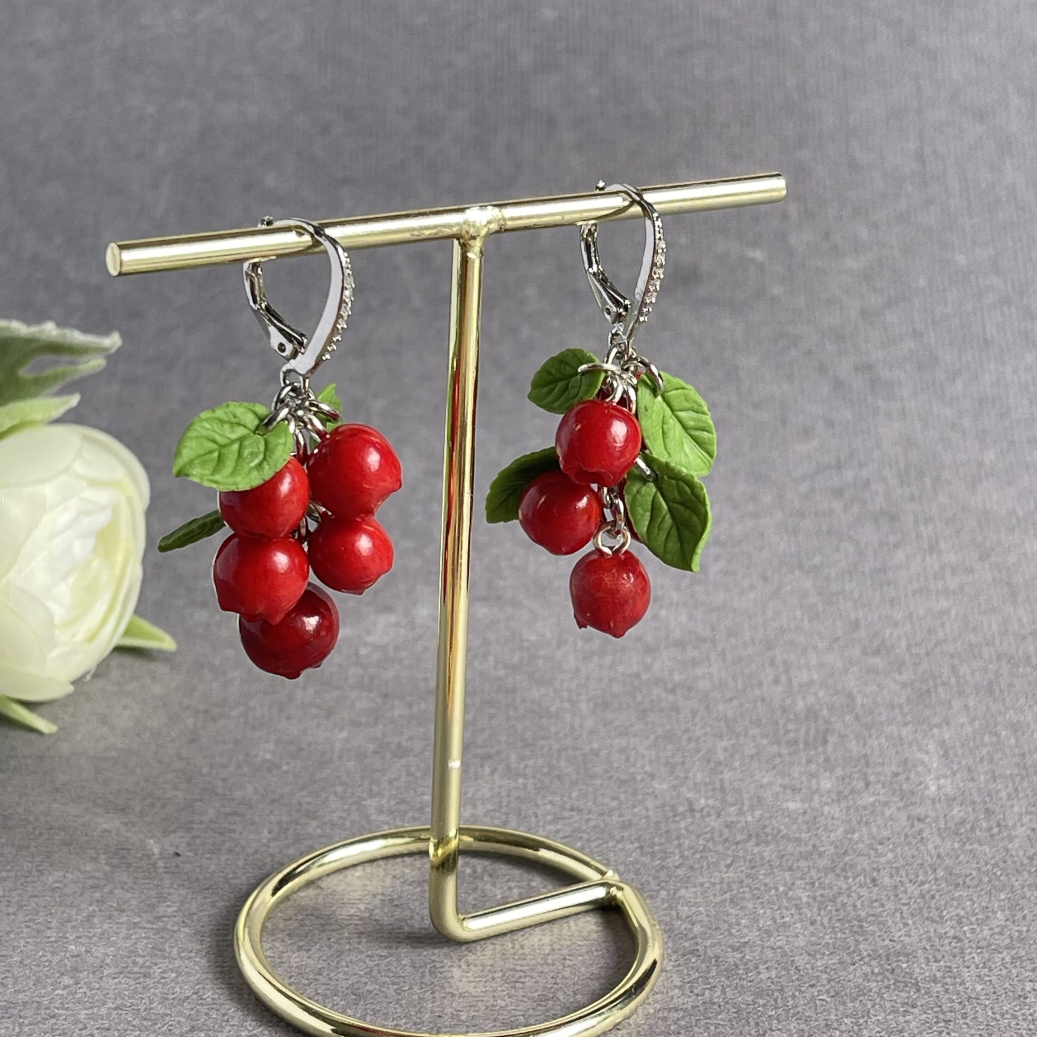 Red berries handmade earrings, Fruit berries jewelry, Christmas girl gift, red berry jewelry, Festive Fruit Jewelry for a Cheerful Holiday