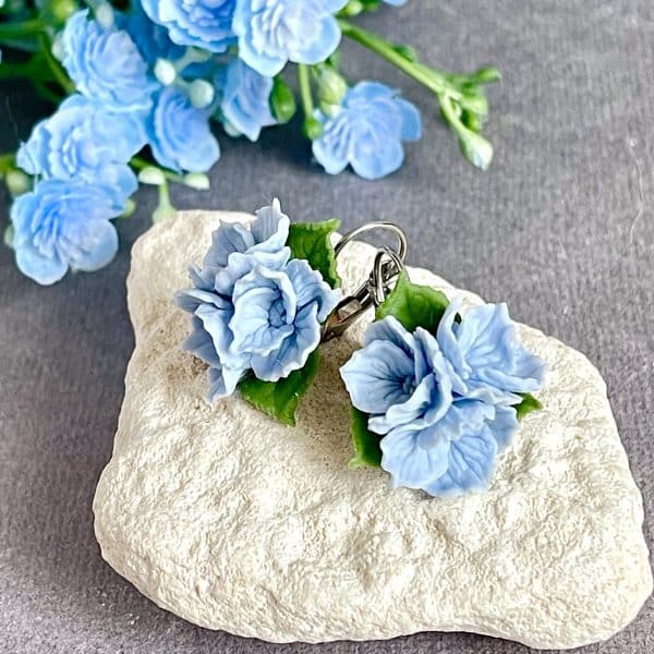 Hydrangea earrings, Realistic flower earrings, Blue hydrangea, Floral earrings, Hydrangea jewelry, Floral earrings, Minimalist jewelry
