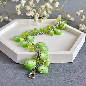 Fruit kiwi bracelet, fruit green bracelet, summer charm jewelry, girl bracelet
