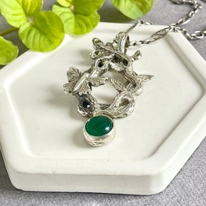 Silver sterling 925 Forest pendant, forest silver pendant, Jade stone necklace, unique jewelry, Gift for Her