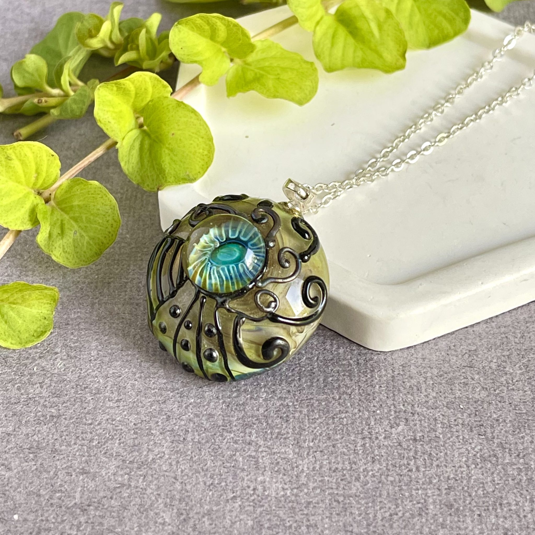 Lampwork glass eye pendant, dragon lover, reptile lampwork jewelry